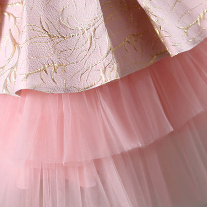 Girls Tiered Lace Embroidery Princess Dress – Party, Wedding & Special Occasion