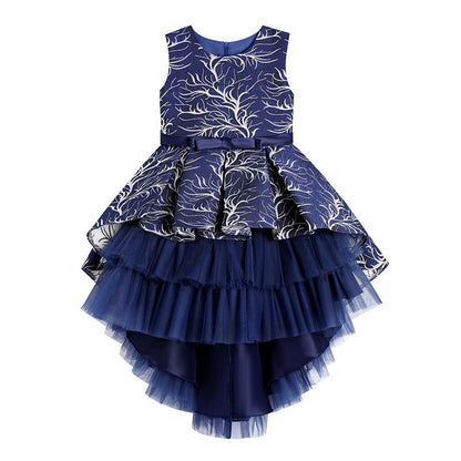 Girls Tiered Lace Embroidery Princess Dress – Party, Wedding & Special Occasion