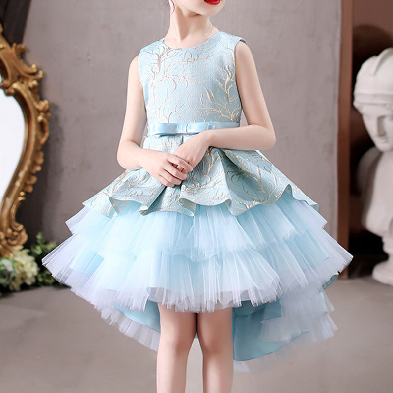 Girls Tiered Lace Embroidery Princess Dress – Party, Wedding & Special Occasion