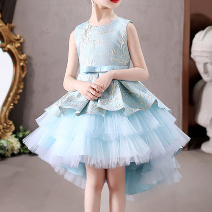 Girls Tiered Lace Embroidery Princess Dress – Party, Wedding & Special Occasion