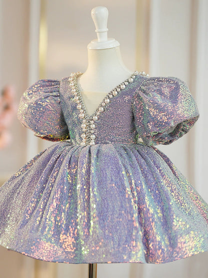 Lavender Princess Ball Gown Dress for Girls – Sequin & Beaded Party Dress