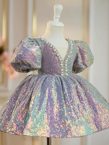 Lavender Princess Ball Gown Dress for Girls – Sequin & Beaded Party Dress
