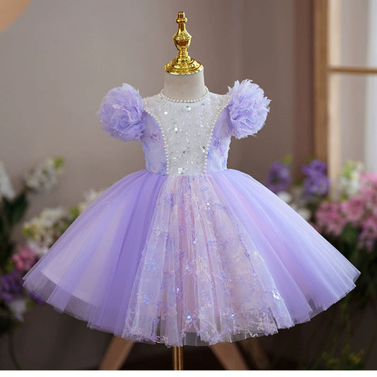 Lavender Tulle Flower Girl Dress – Puffy Ball Gown for Weddings & Parties