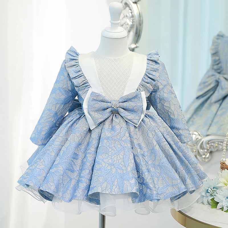 Light Blue A-line Princess Dress with Bowknot & Sequins for Girls