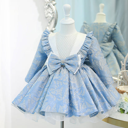 Light Blue A-line Princess Dress with Bowknot & Sequins for Girls