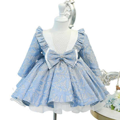 Light Blue A-line Princess Dress with Bowknot & Sequins for Girls