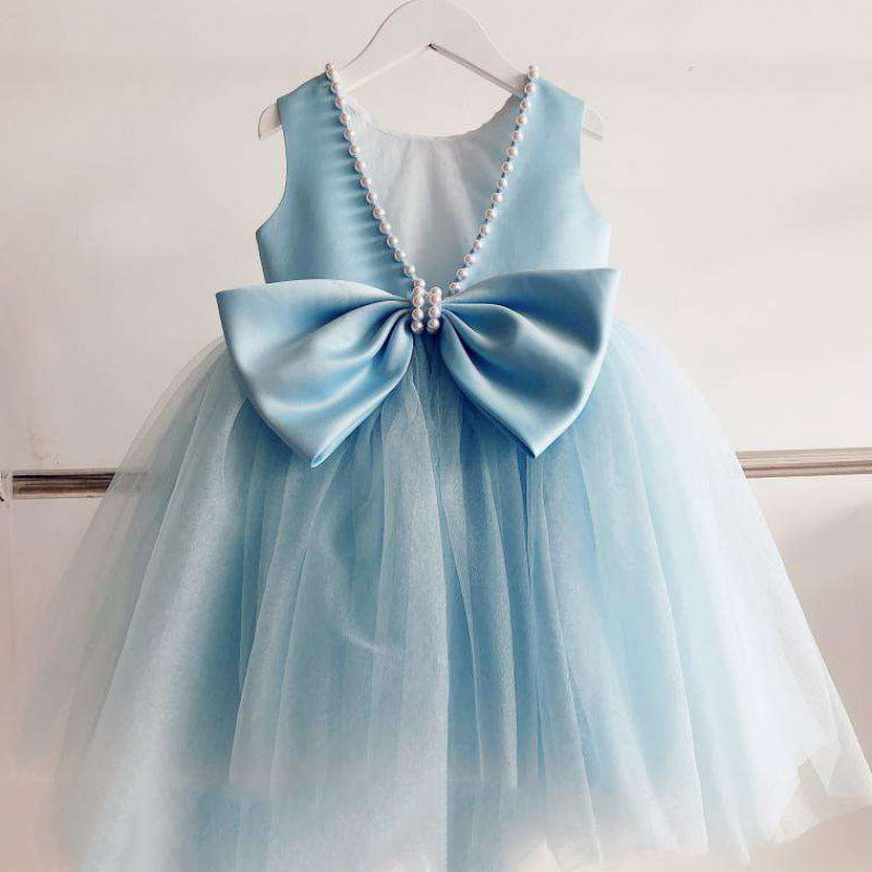 A-Line Light Blue Princess Dress for Girls – Bow & Sequins Party Wear