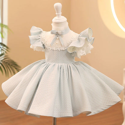 Light Blue Princess Illusion Neck Ball Gown for Girls – Flower Girl & Party Dress