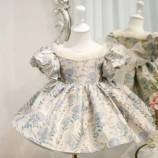 Light Blue Princess Puffy Flower Girl Dress | Kids Ball Gown Wedding Party Outfit