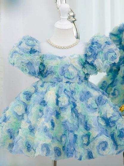 Light Blue Puffy Tulle Princess Dress for Girls | Flower Girl & Party Wear