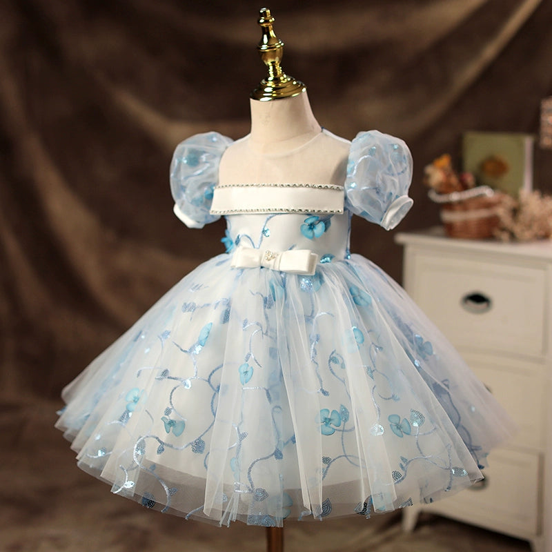 Light Blue Puffy Tulle Ball Gown Dress with Sequins for Girls - Light Blue / 11-12 Years (160cm) - Fleur Kids Light Blue Puffy Tulle Ball Gown Dress with Sequins for Girls - Light Blue / 11-12 Years (160cm) - Fleur Kids