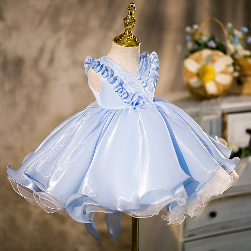 Light Blue Organza Ruffle Dress for Girls - Formal Princess Party Gown