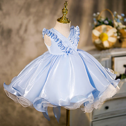 Light Blue Organza Ruffle Dress for Girls - Formal Princess Party Gown