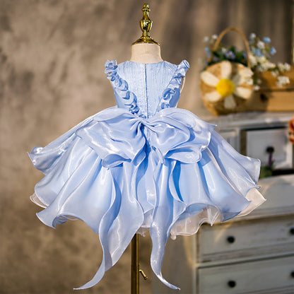 Light Blue Organza Ruffle Dress for Girls - Formal Princess Party Gown