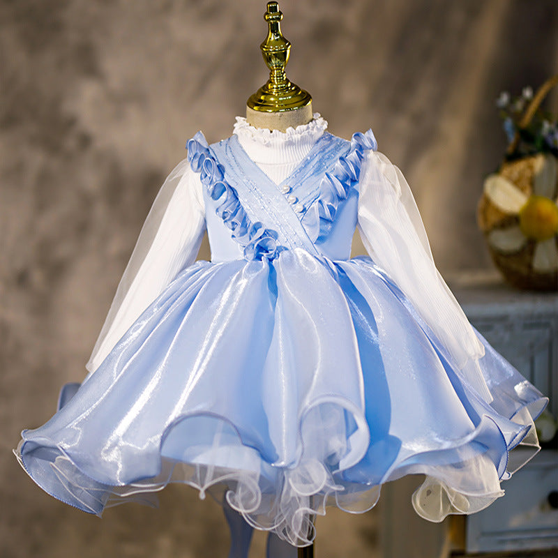 Light Blue Organza Ruffle Dress for Girls - Formal Princess Party Gown