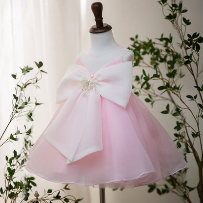 Light Pink Organza A-Line Princess Dress with Bow for Girls | Party & Wedding