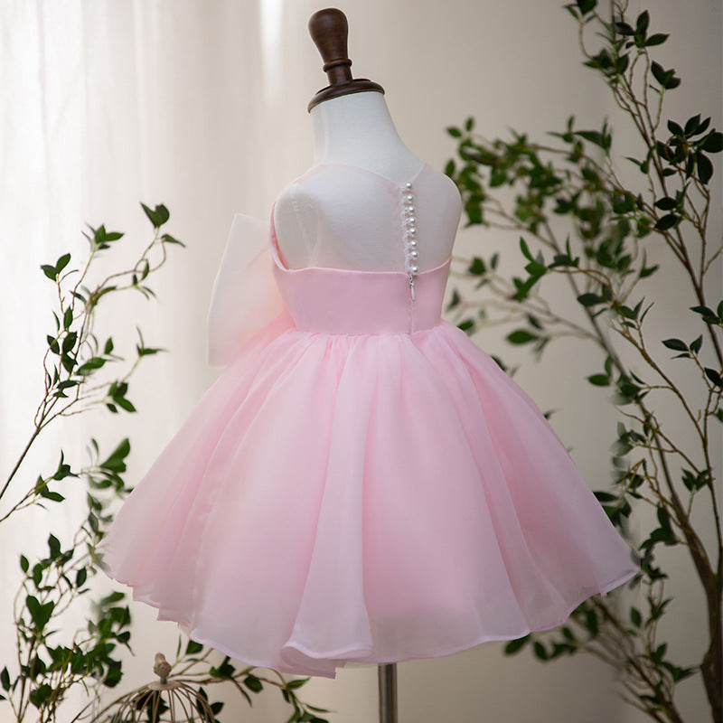 Light Pink Organza A-Line Princess Dress with Bow for Girls | Party & Wedding