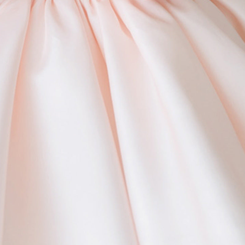 Light Pink Princess Party Dress for Girls – Long Sleeve Satin Knee Length