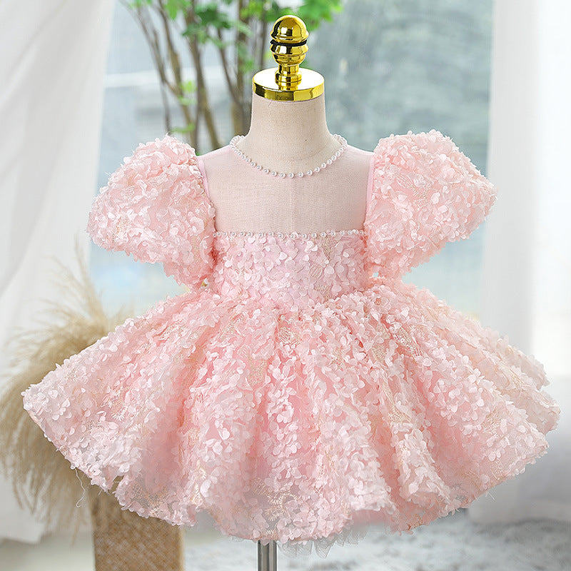 Light Pink Princess Flower Girl Dress with Sequins & Bow – Party, Wedding & Formal