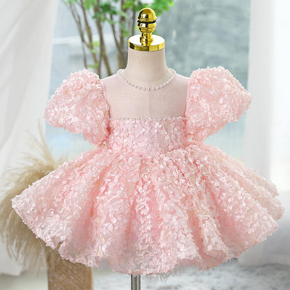 Light Pink Princess Flower Girl Dress with Sequins & Bow – Party, Wedding & Formal