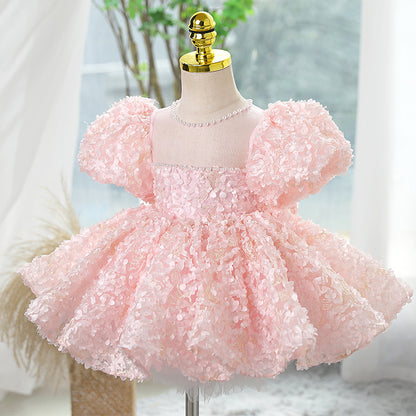 Light Pink Princess Flower Girl Dress with Sequins & Bow – Party, Wedding & Formal