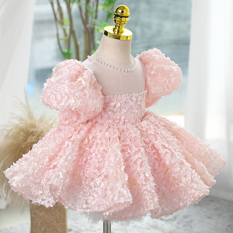 Light Pink Princess Flower Girl Dress with Sequins & Bow – Party, Wedding & Formal