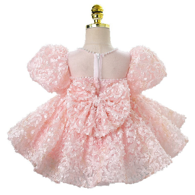 Light Pink Princess Flower Girl Dress with Sequins & Bow – Party, Wedding & Formal