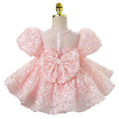 Light Pink Princess Flower Girl Dress with Sequins & Bow – Party, Wedding & Formal