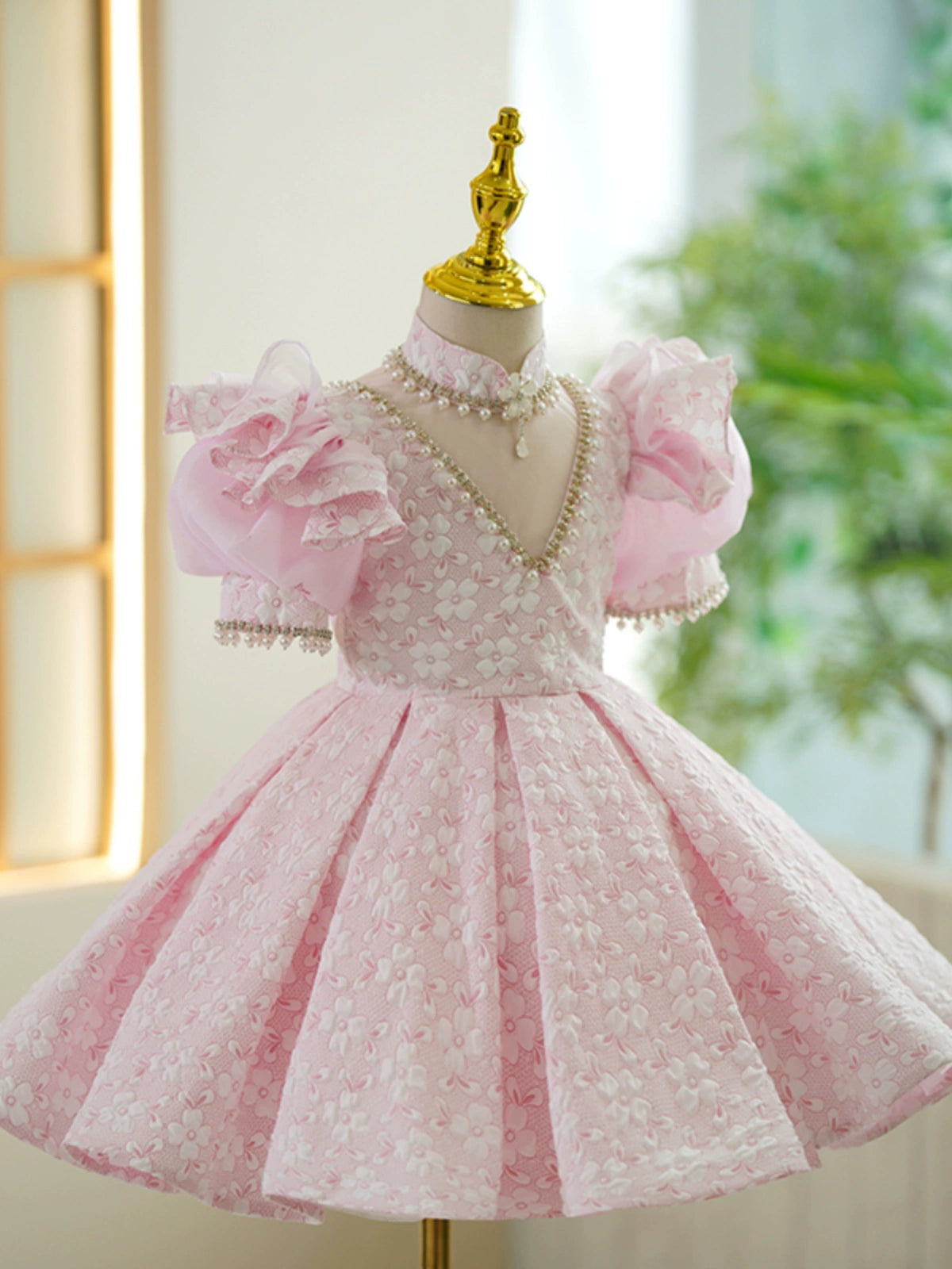 Light Pink Princess Illusion Neckline Puffy Dress for Girls - Light Pink / 11-12 Years (160cm) - Fleur Kids Light Pink Princess Illusion Neckline Puffy Dress for Girls - Light Pink / 11-12 Years (160cm) - Fleur Kids