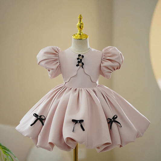 Light Pink Satin Ball Gown for Girls – Princess Party & Flower Girl Dress
