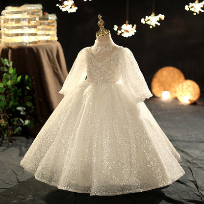 Long Sleeve A-line White Sequin Flower Girl Dress for Special Occasions