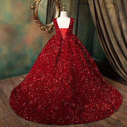 Luxury Red Sequin Princess Dress for Girls | High-Low A-Line Party Dress