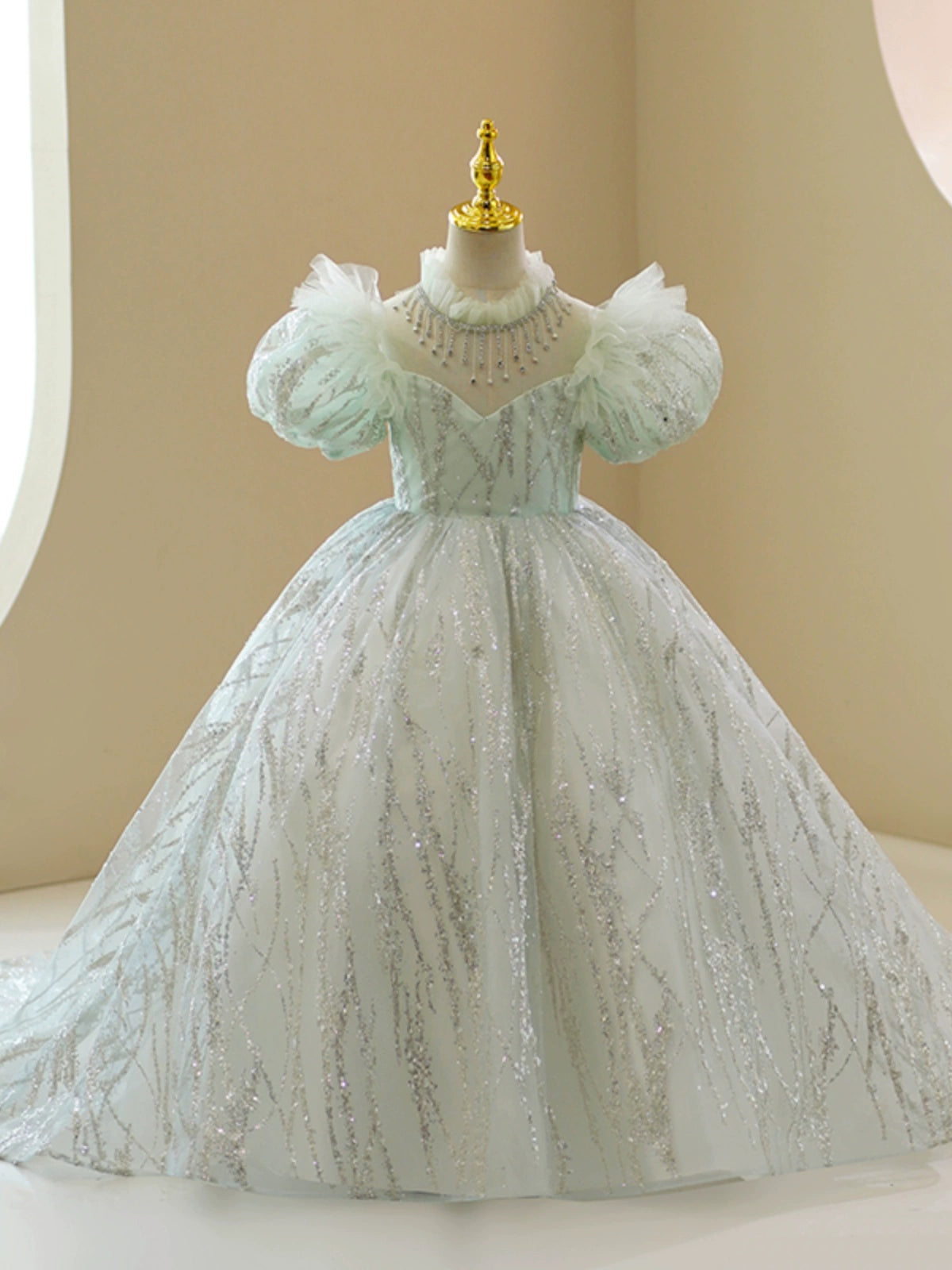 Mint Green Princess Sequin Ball Gown for Girls – Sweetheart Illusion Neckline Formal Dress