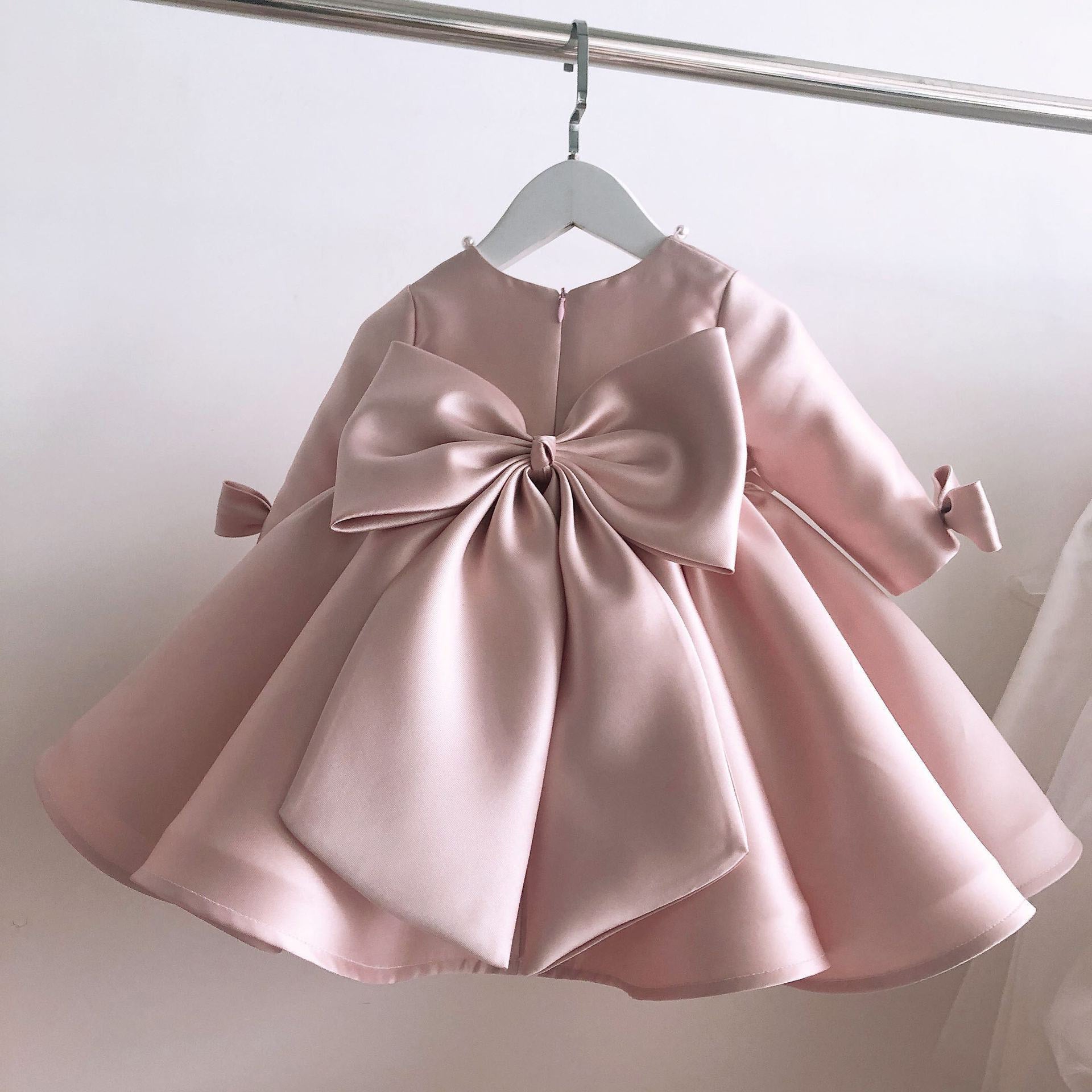 Pink A-Line Princess Dress with Bow for Girls – Birthday & Party Wear