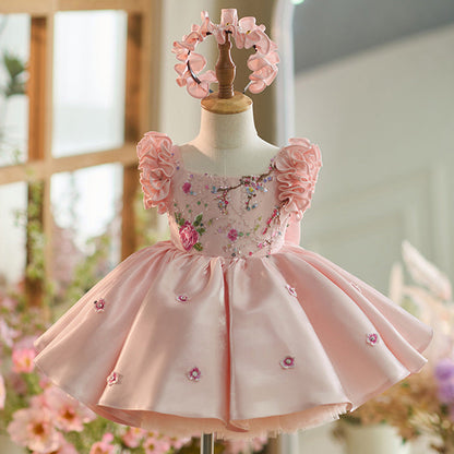 Pink Sequin Embroidered Flower Girl Party Dress – Cute A-Line Princess Dress for Kids
