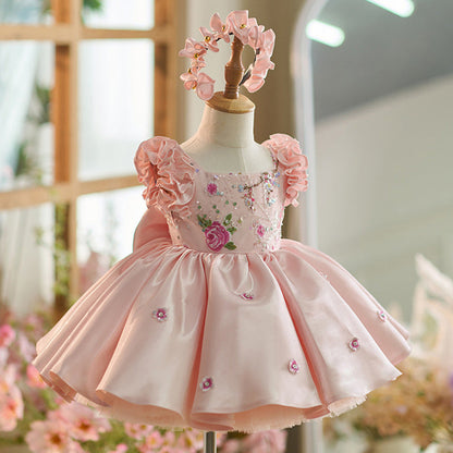 Pink Sequin Embroidered Flower Girl Party Dress – Cute A-Line Princess Dress for Kids