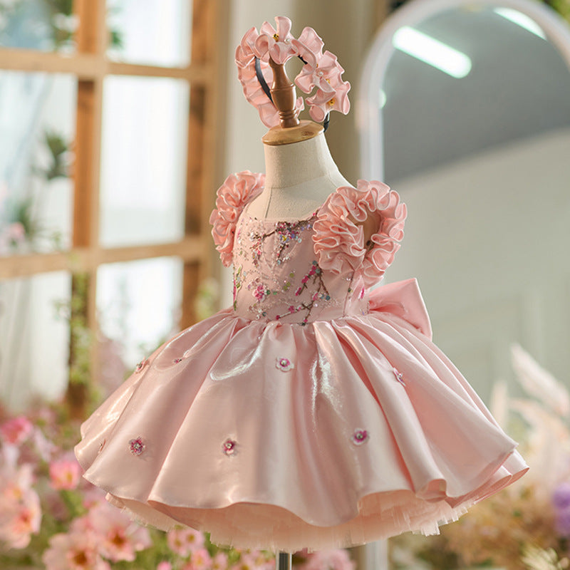 Pink Sequin Embroidered Flower Girl Party Dress – Cute A-Line Princess Dress for Kids – FleurKids