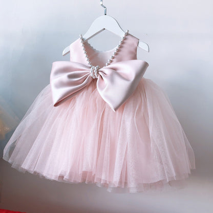 Pink Puffy Princess Dress for Girls with Bow – Formal A-Line Birthday & Party Gown