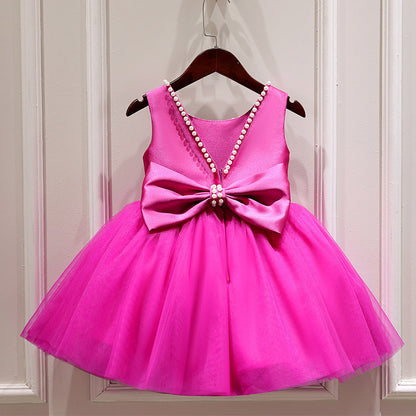 Pink Puffy Princess Dress for Girls with Bow – Formal A-Line Birthday & Party Gown