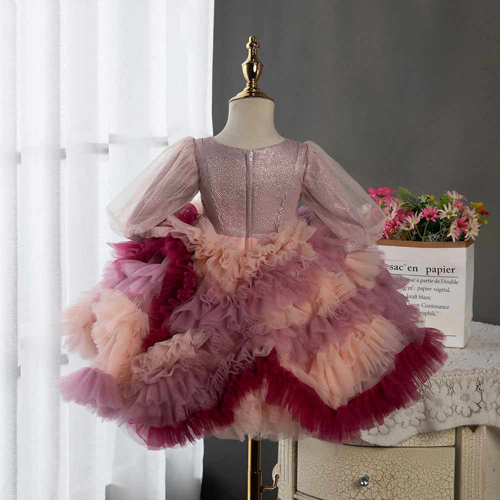 Pink Princess Flower Girl Dress - Tiered Tea-Length Party Dress for Kids