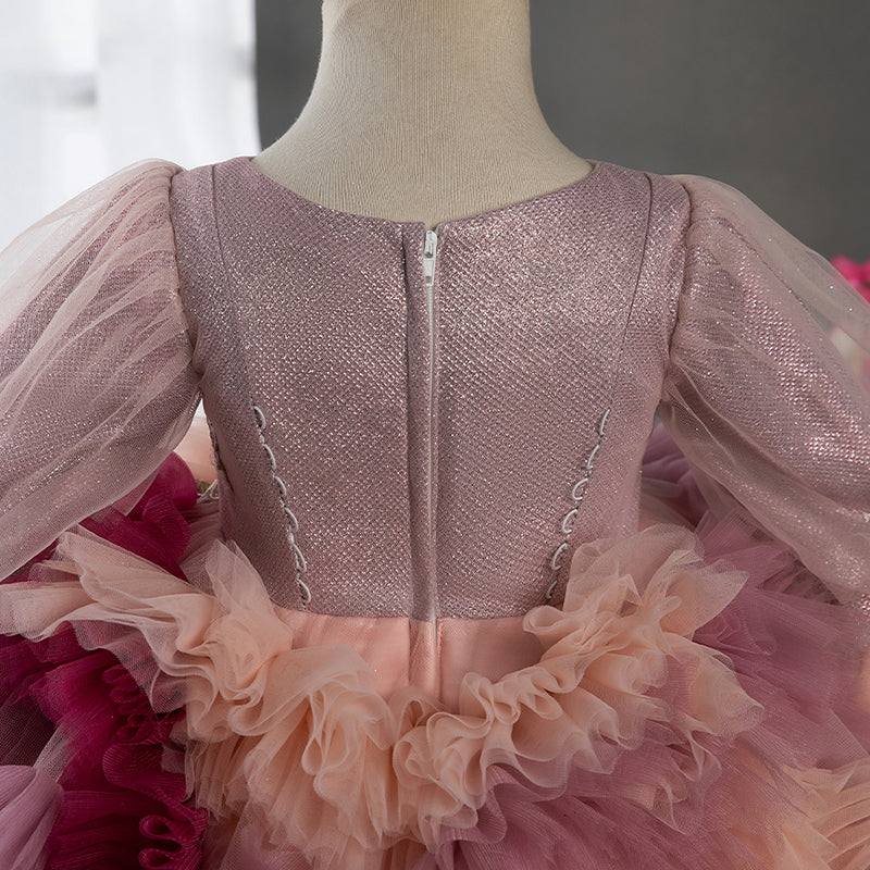Pink Princess Flower Girl Dress - Tiered Tea-Length Party Dress for Kids