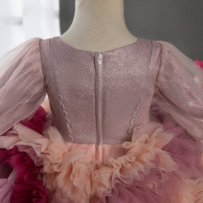 Pink Princess Flower Girl Dress - Tiered Tea-Length Party Dress for Kids