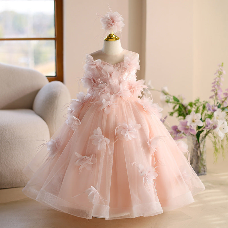 Pink Tulle Flower Girl Maxi Dress – Cute Princess Gown for Parties & Weddings