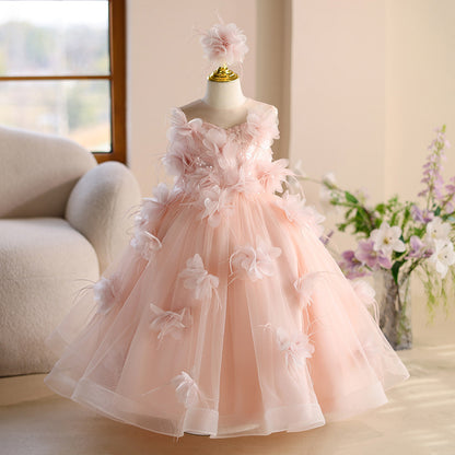 Pink Tulle Flower Girl Maxi Dress – Cute Princess Gown for Parties & Weddings