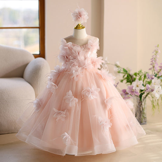 Pink Tulle Flower Girl Maxi Dress – Cute Princess Gown for Parties & Weddings