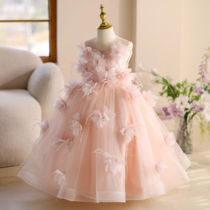 Pink Tulle Flower Girl Maxi Dress – Cute Princess Gown for Parties & Weddings