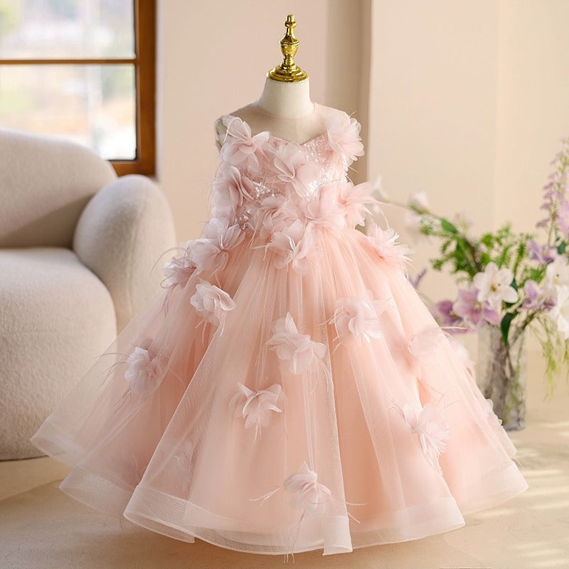 Pink Tulle Flower Girl Maxi Dress – Cute Princess Gown for Parties & Weddings