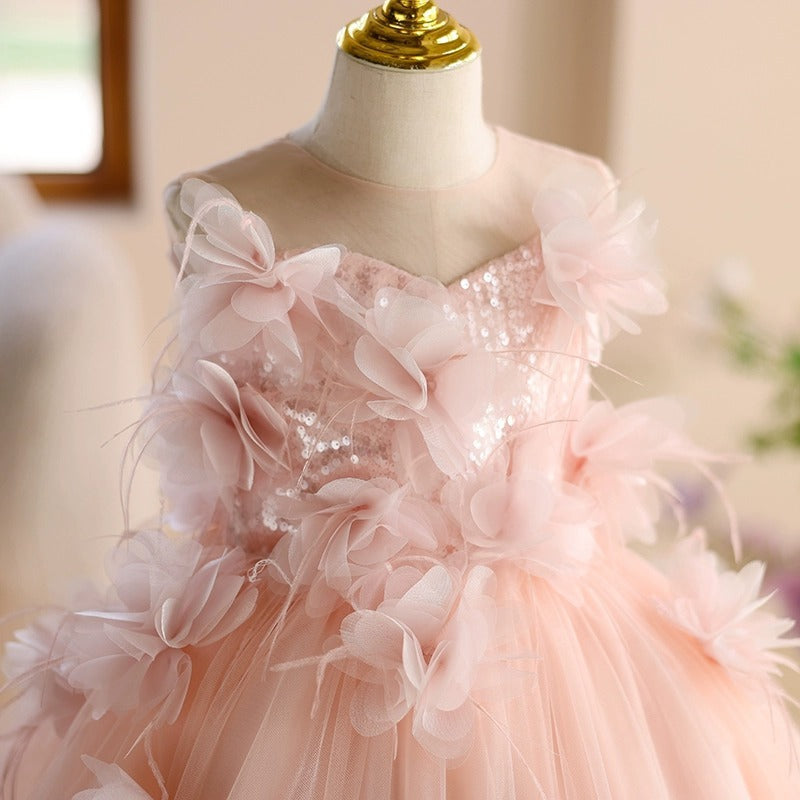 Pink Tulle Flower Girl Maxi Dress – Cute Princess Gown for Parties & Weddings
