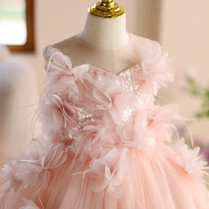 Pink Tulle Flower Girl Maxi Dress – Cute Princess Gown for Parties & Weddings