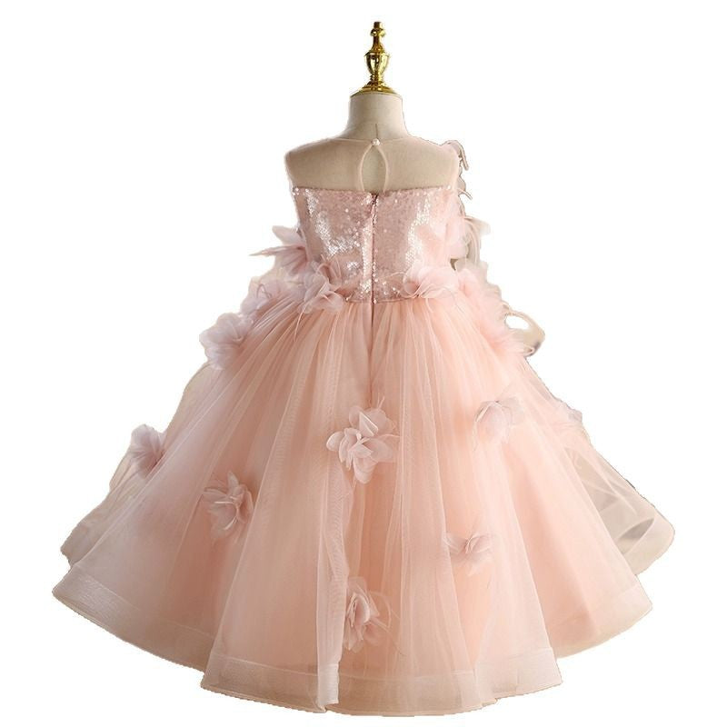 Pink Tulle Flower Girl Maxi Dress – Cute Princess Gown for Parties & Weddings